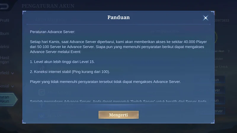 Update Cara Masuk dan Main di Advance Server Mobile Legends, Banyak Keuntungannya!