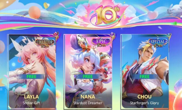 Wajib Punya! Ini Daftar 3 Skin Gratis dari event 10th Anniversary Mobile Legends